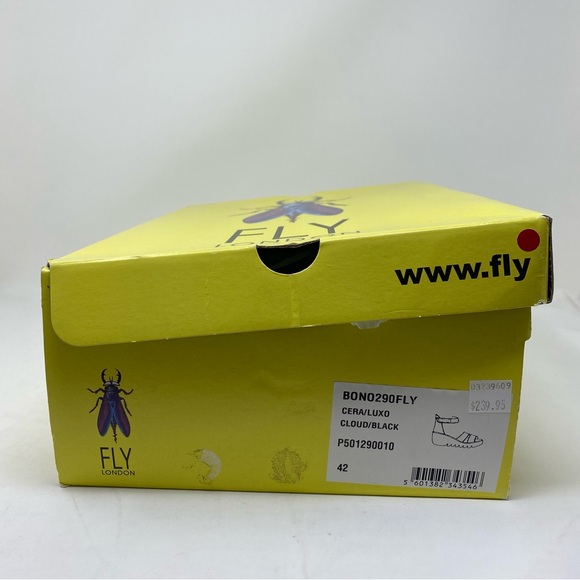 Fly London BONO290FLY Cloud Black Leather Wedge Sandals Women’s Size 42 - Picture 9 of 9